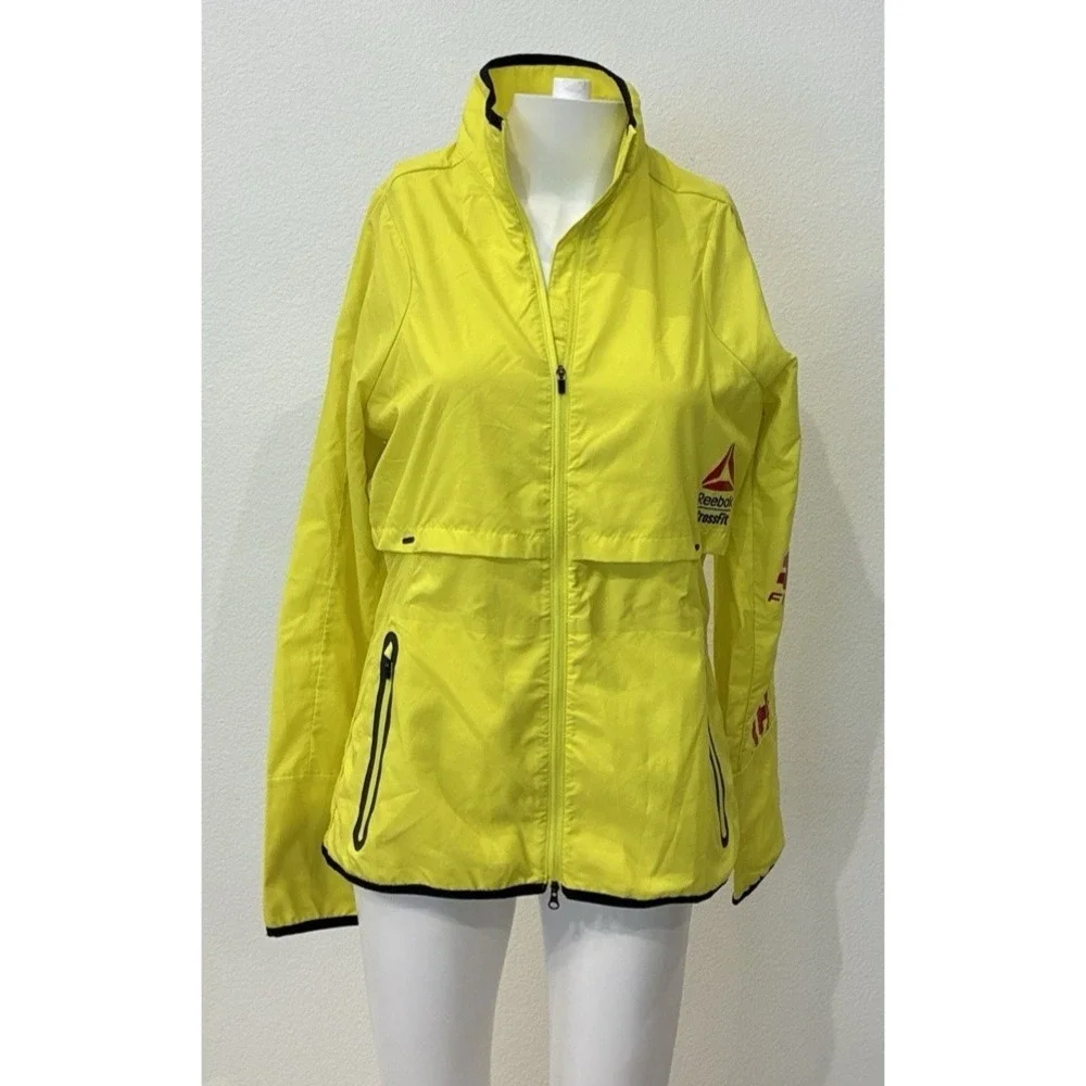 Reebok CrossFit Windbreaker Jacket Neon Yellow Women's XS Full Zip Athletic